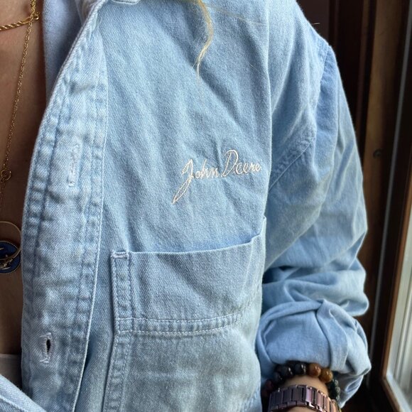 VTG  90s John Deere Light Wash Denim Button Down Shirt XL Most Wanted Cabincore - Picture 2 of 7